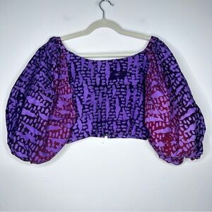 Sika Purple and Red Crop Top Large Puff Sleeves Size XS/Small Bohemian Festival